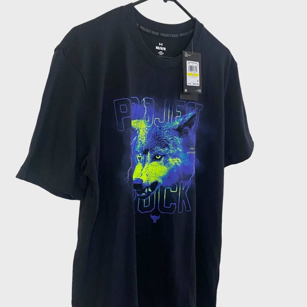 Under Armour Project Rock Wolf Graphic Shirt Black Men's Medium Short-Sleeve New - Picture 4 of 15